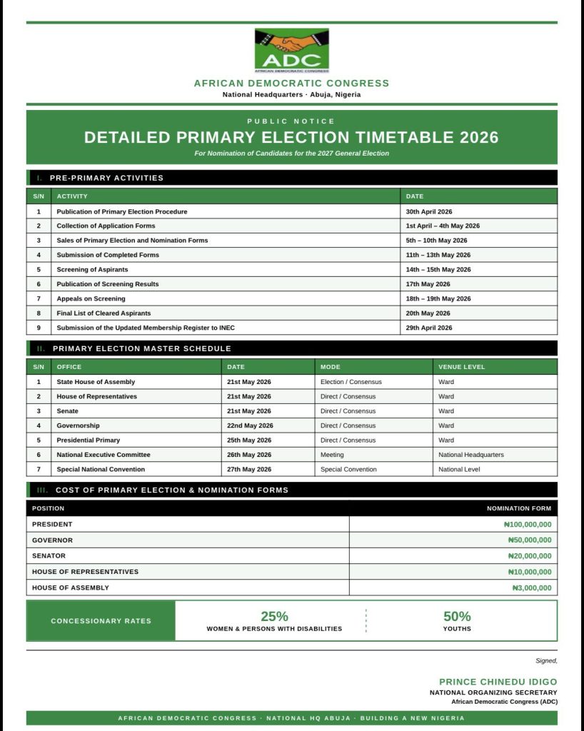 ADC releases timetable 