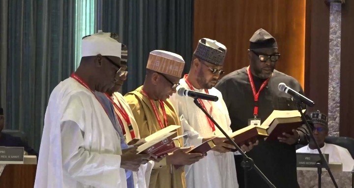 Tinubu administers oaths to Federal Commissioners for revenue mobilization and population commissions