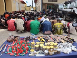 Police arrest 147 suspects, recover machetes, cartridges, drugs in Lagos raid 2 Police arrest 147 suspects, recover machetes, cartridges, drugs in Lagos raid