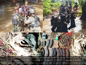 Troops raid terrorists' hideout, recover weapons, rescue 3 kidnap victims in Benue 2 Troops raid terrorists' hideout, recover weapons, rescue 3 kidnap victims in Benue