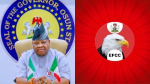 EFCC logo and Osun State Governor, Ademola Adeleke