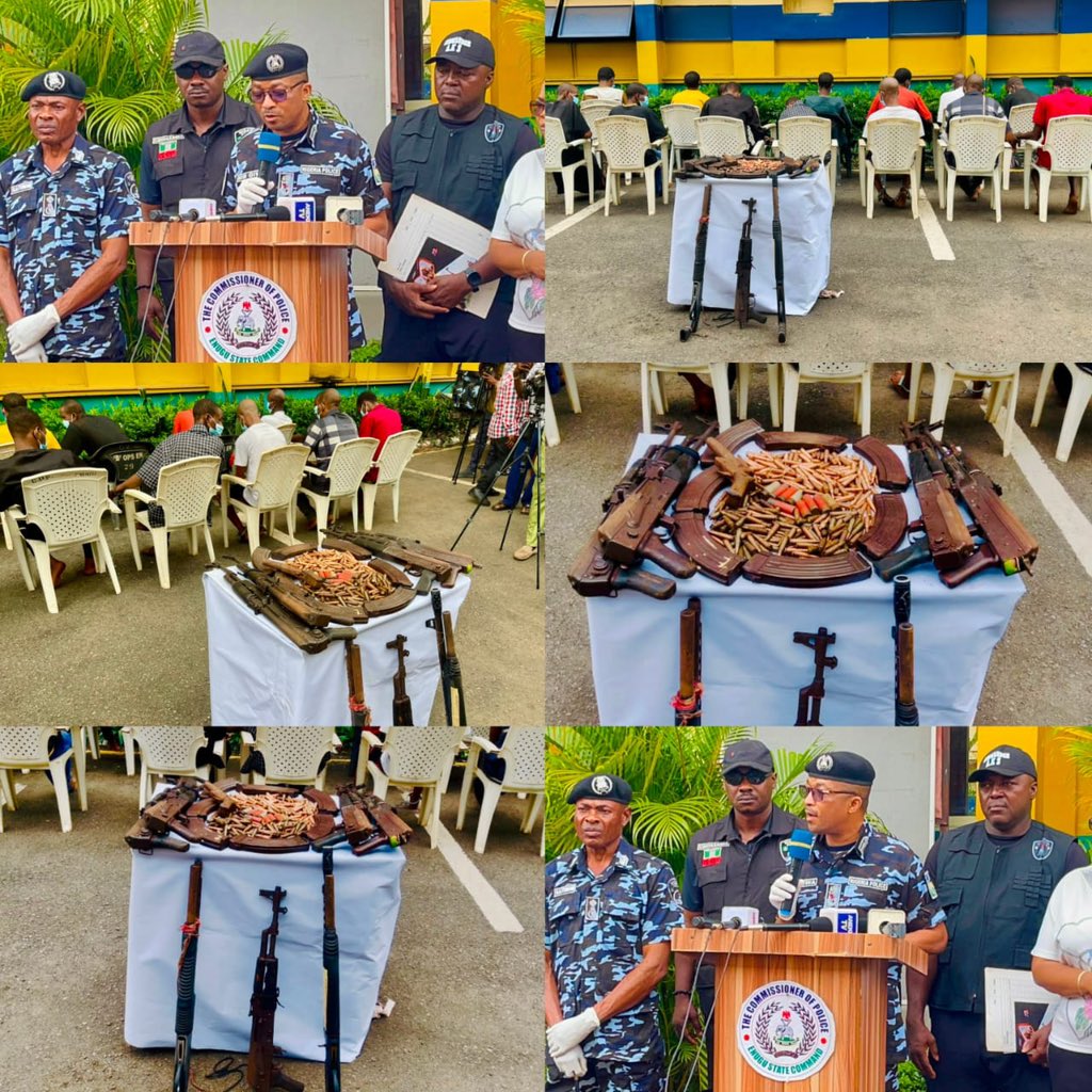 Enugu police arrest 14 kidnap suspects, recover 5 AK-47 rifles, 310 rounds of ammunition 2 Enugu police arrest 14 kidnap suspects, recover 5 AK-47 rifles, 310 rounds of ammunition